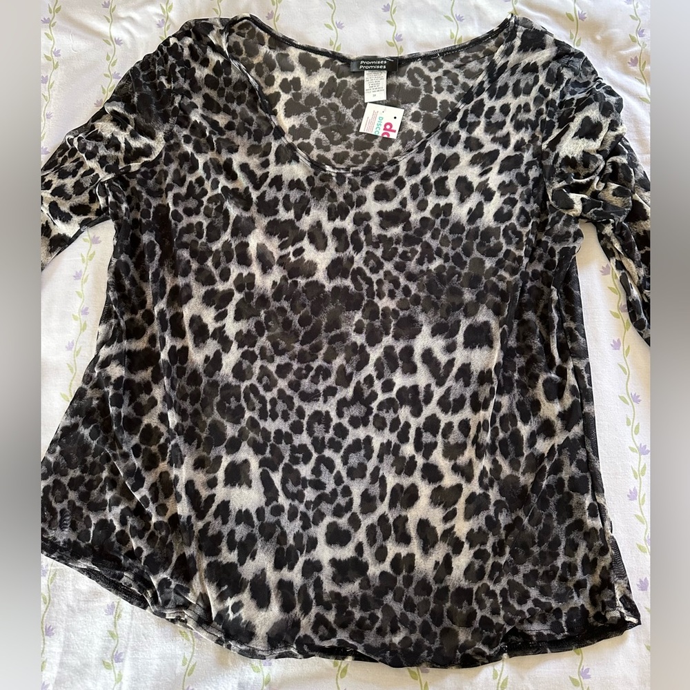 NWT Promises black gray leopard mesh blouse size 3X
